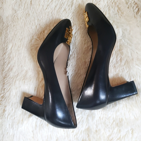 Tory Burch Black Heels with Gold Logo - Picture 6 of 10